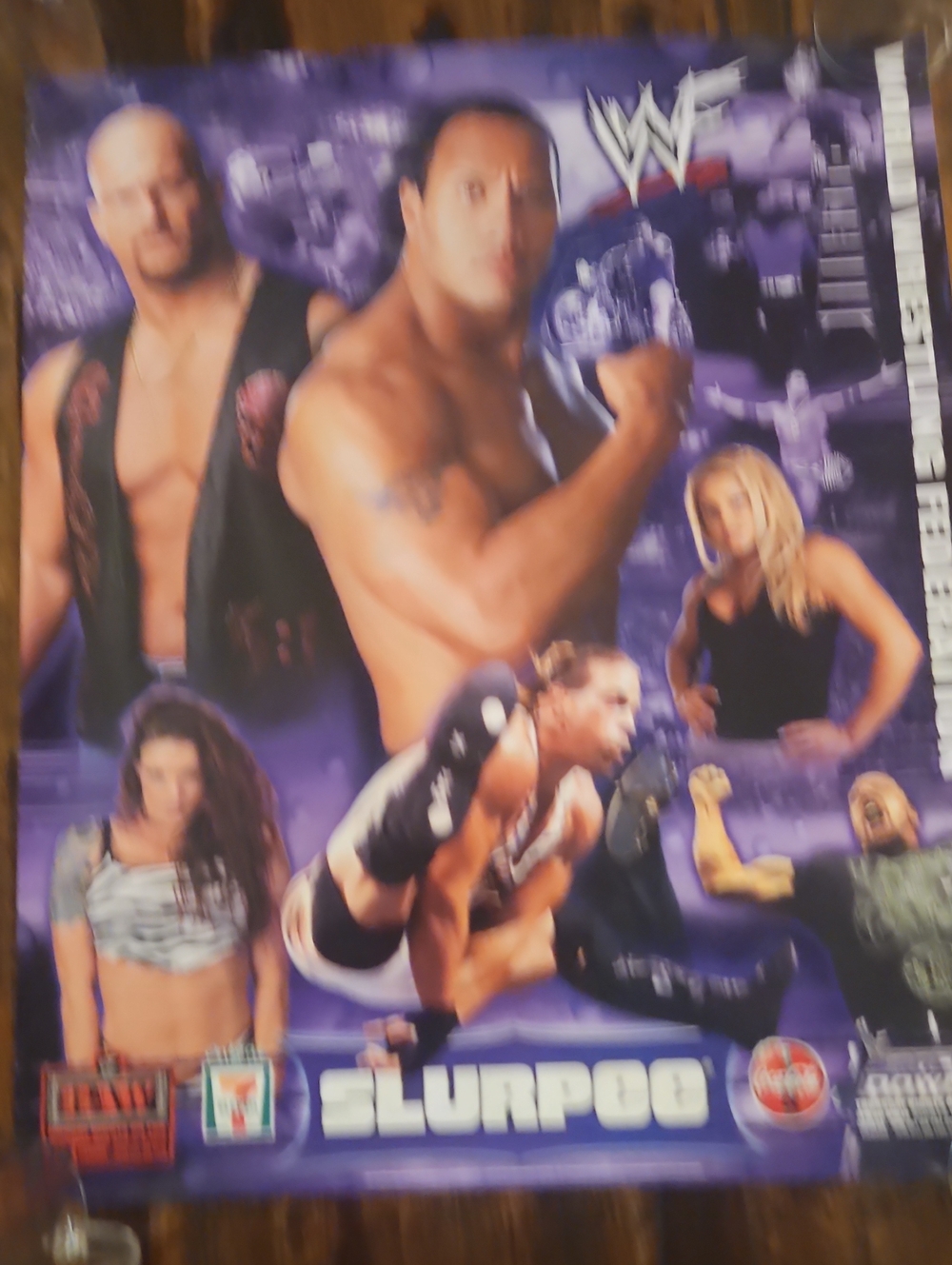 WWF 7-Eleven Slurpee Raw/Smackdown Poster, 18x22 Rock, Austin, RVD, Triple H